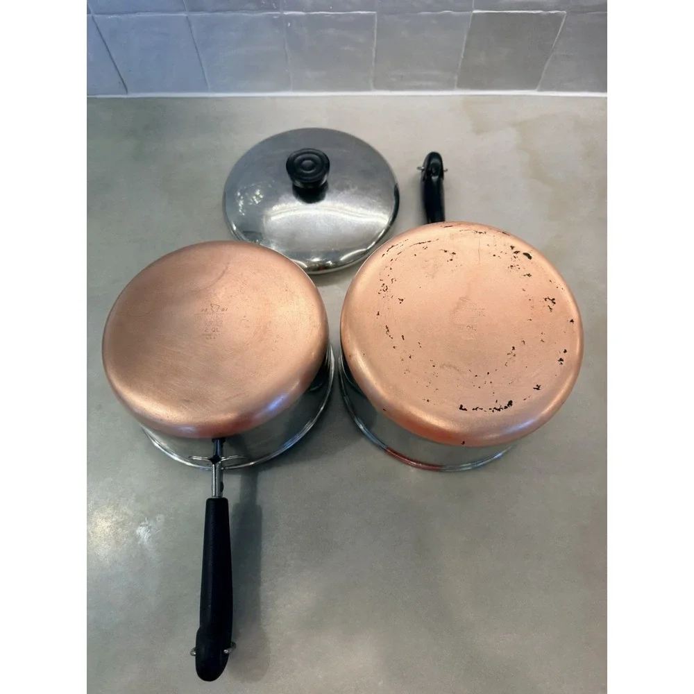 Vintage Revere Ware Copper Bottom Saucepan Set 2 Qt and 3 Qt Rome NY USA 1801